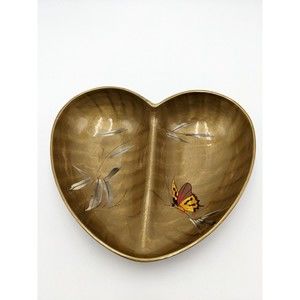 VTG‎ Catalina Lacquerware Divided Heart Dish Bowl Bamboo Butterfly Hand Painted